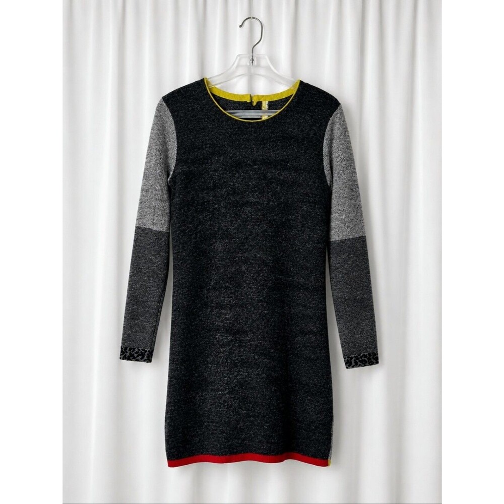 Eva & Claudi Wool Blend Colorblock Knit Sweater Dress Back Button Animal Print